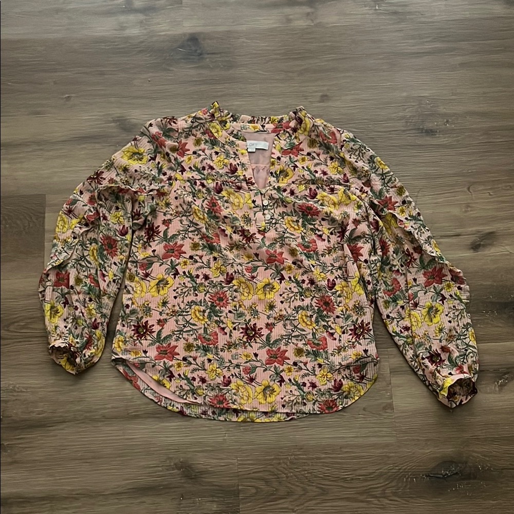 LOFT Pink and Yellow Floral Blouse